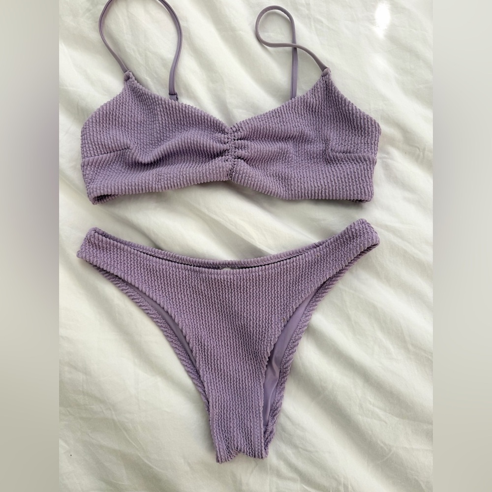 H&M Lilac Textured Ribbed Bikini Set